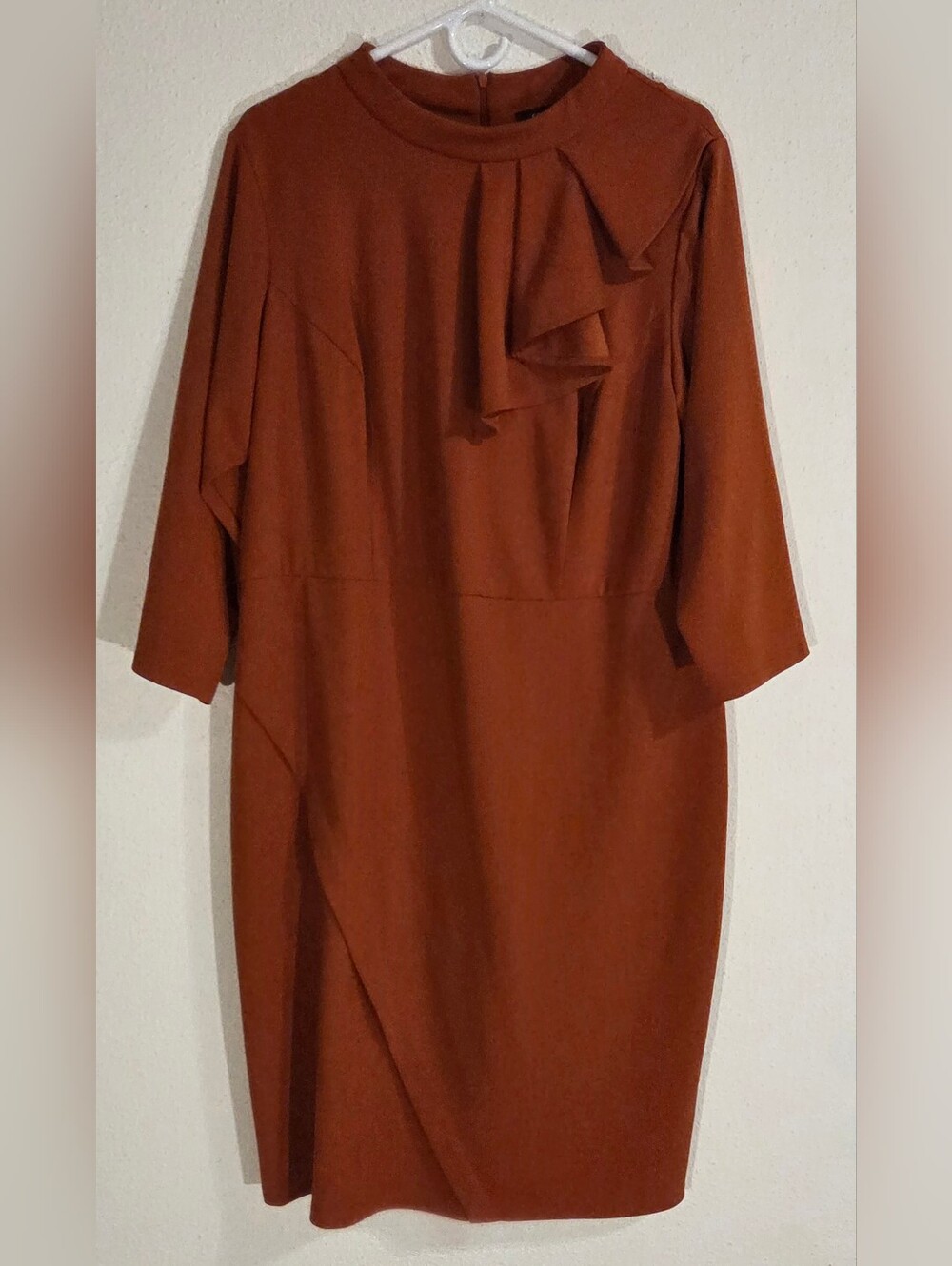 Rust Midi Dress with Ruffle and Geometric Detail (Sz. 16W)